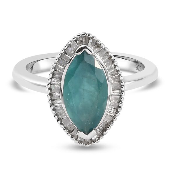 Grandidierit und Diamant Halo Ring 925 Silber Platin-&Uuml;berzug