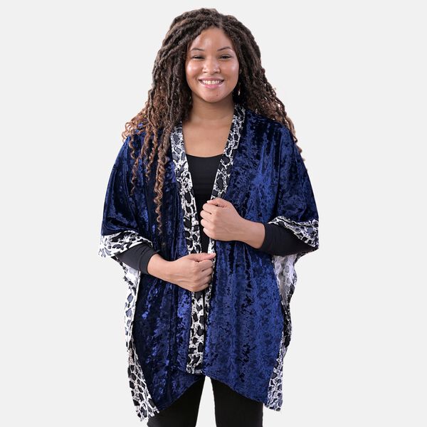 TAMSY: Kimono aus Samt mit Leoparden-Bord&uuml;re, Einheitsgr&ouml;&szlig;e, Dunkelblau&nbsp; image number 3