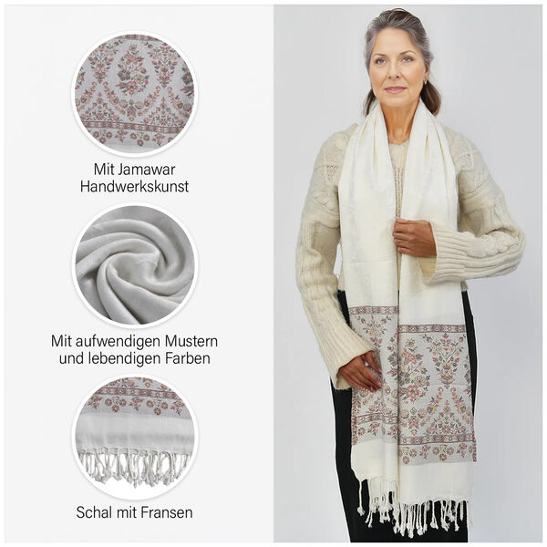 100% Viskose Jamawar Schal, wei&szlig; image number 6