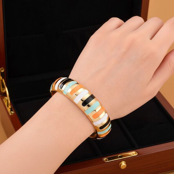 Emaille-Armreif im Streifen-Design, Mehrfarbig, ca. 18,5 cm, ca. 43 g image number 3