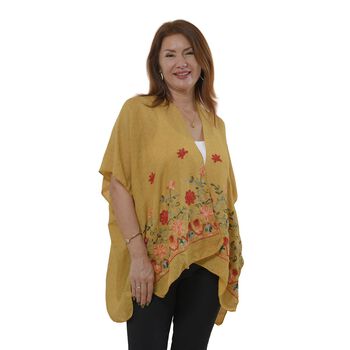 TAMSY- bestickter Kimono mit Blumenmuster, One Size, Gelb