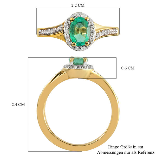 Nat&uuml;rlicher, &auml;thiopischer Smaragd und Zirkon-Ring, 925 Silber Gelbgold Vermeil  ca. 1,03 ct image number 7