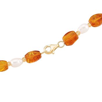 D'Joy S&uuml;&szlig;wasserperle und Bernstein 75cm Halskette