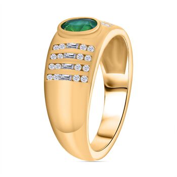 AAA Kagem Sambischer Smaragd, Wei&szlig;er Zirkon Ring 925 Silber Gelbgold Vermeil (Gr&ouml;&szlig;e 18.00) ca. 0,93 ct