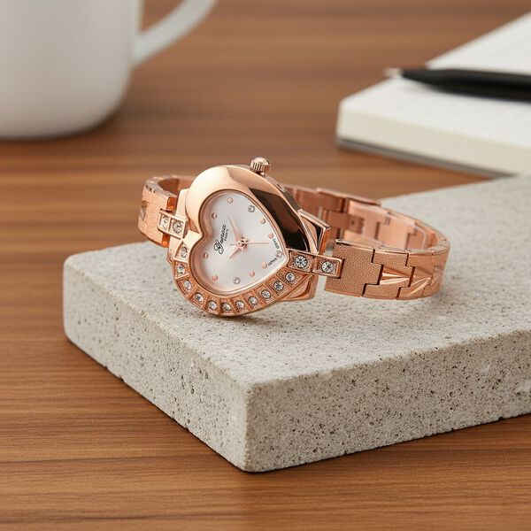 GENOA TIME V2 Herz-Armbanduhr, PC21S Japan Uhrwerk, 3ATM, 2,84x2,79cm, Ros&eacute; image number 2