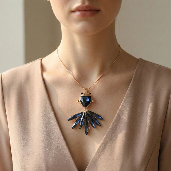 Mehrfarbiger Kristall Anh&auml;nger mit Kette ca. 63.5 cm + 5 cm Extender, Legierung Gelb image number 2