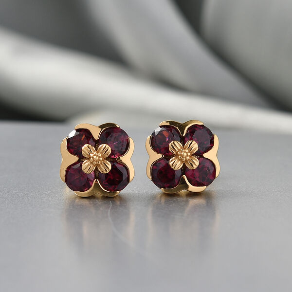 D'Joy AA Nat&uuml;rlicher Rhodolith Granat Ohrringe 925 Silber 750 Gelb Vergoldet ca. 2.30 ct image number 1