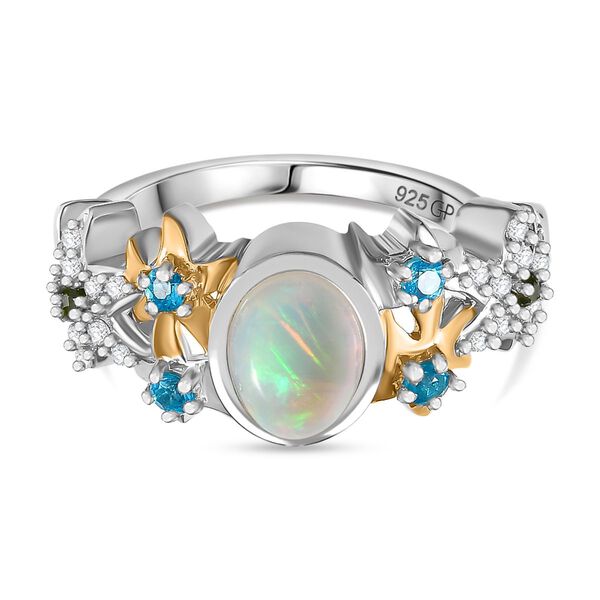 GP Sea Life Kollektion- AA &auml;thiopischer Welo Opal, Chromdiopsid, Neon Apatit, Zirkon und blauer Saphir-Ring - 1,30 ct