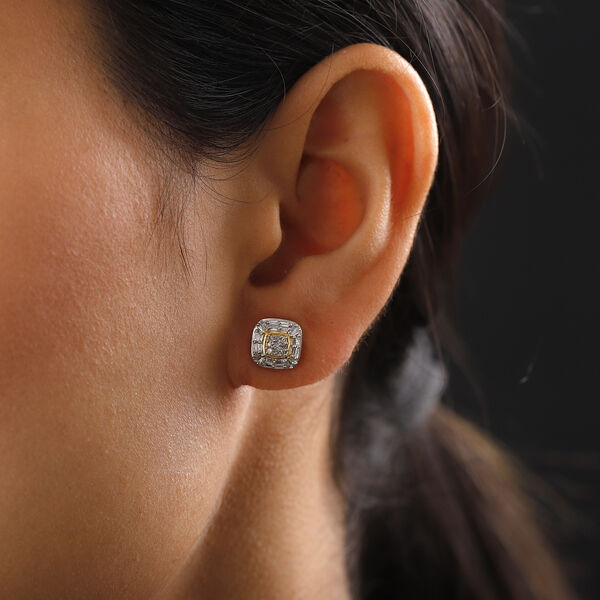 Zweifarbiger Diamant-Cluster-Ohrstecker in Silber, 0,33 ct. image number 3