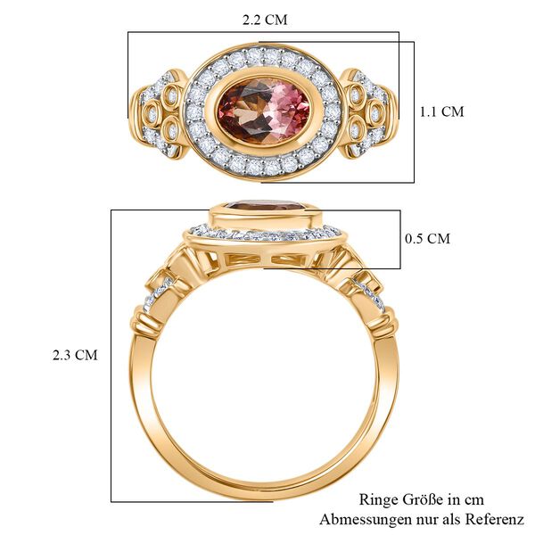M&Uuml;NCHEN CLOSE OUT - D'Joy AA Cruzeiro Blush Turmalin, Moissanit Ring 925 Silber 750 Gelbgold Vermeil (Gr&ouml;&szlig;e 19.00) ca. 1.15 ct image number 6