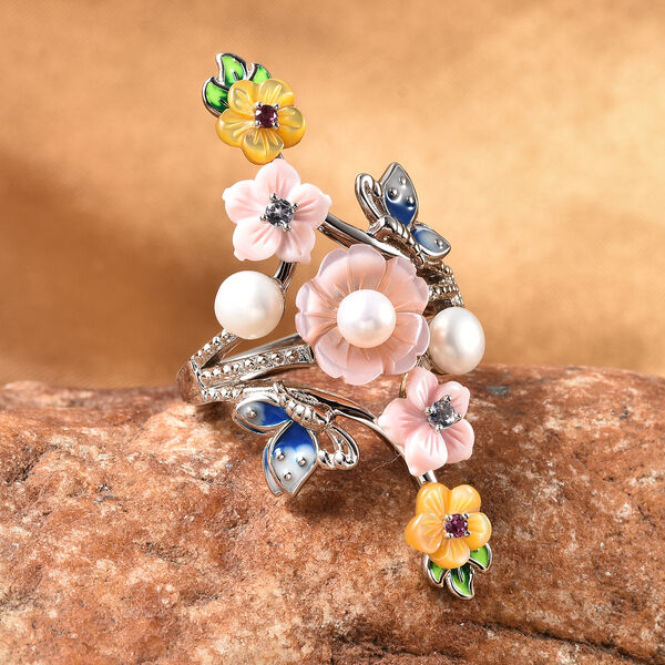 JARDIN-KOLLEKTION Mehrfarbig Perlmutt und Mehrfarbig Edelsteine Ring 925 Silber Rhodium-&Uuml;berzug image number 1