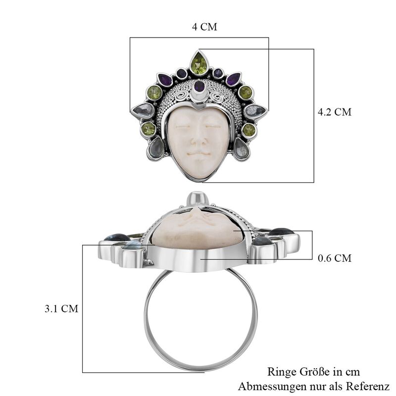Sajen Silver- Ochse Knochen und Multi-Edelstein-Ring - 17,47 ct 