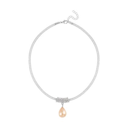 Goldene Muschelkernperle, Wei&szlig;er Kristall Anh&auml;nger mit Kette