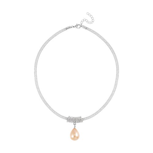 Goldene Muschelkernperle, Weißer Kristall Anhänger mit Kette image number 0