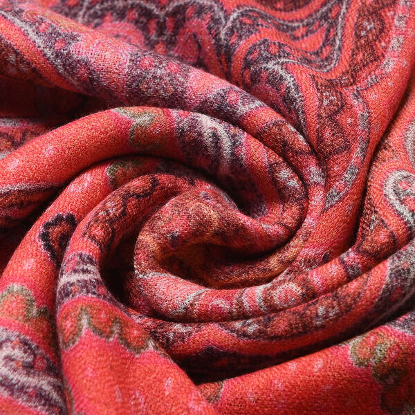 LA Marey, 100% Cashmere Wool Scarf, colour -offwhite/orange, Size -70X 190 CM image number 6