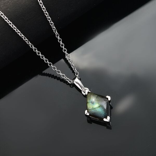 Labradorit Anh&auml;nger mit Kette (ca. 50 cm), Nickelfreies Messing und 316L Edelstahl, ca. 7.50 ct image number 2