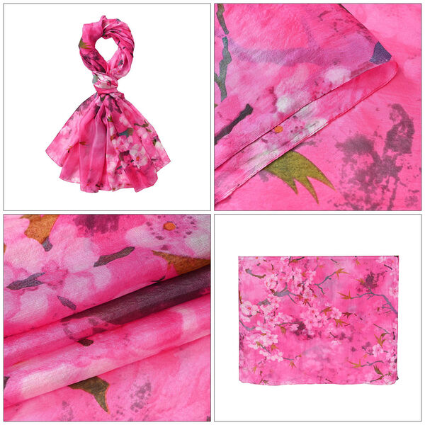 LA MAREY – Satinschal aus Maulbeerseide, Pfirisch-Rosafarben mit Blumenmuster image number 5