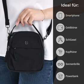 Nylon Crossbody Tasche in Schwarz mit Reißverschluss