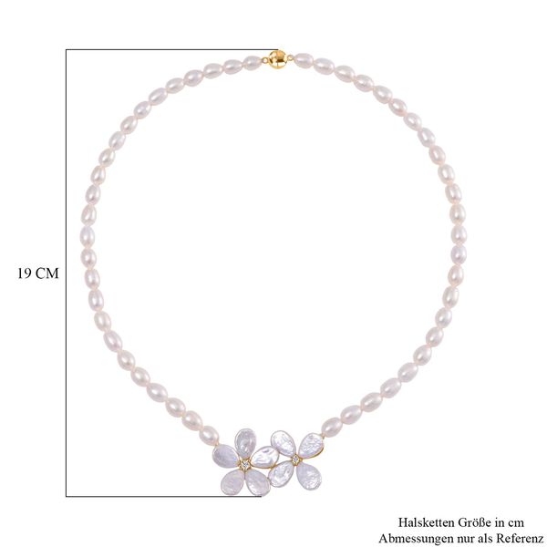 Keshi Perle (12x9 mm), Weiße Süßwasser Perle (7-8mm) Halskette ca. 50 cm 925 Silber vergoldet image number 5