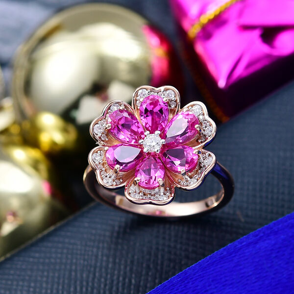AAA Lab Created Rosa Saphir, Moissanit Ring 925 Silber 750 Roségold Vermeil (Größe 17.00) ca. 3,95 ct image number 1