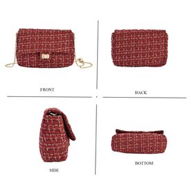 Umh&auml;ngetasche aus 100% echtem Leder mit Boucl&eacute;-Stoff, Burgunderrot