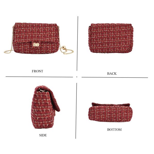 Umh&auml;ngetasche aus 100% echtem Leder mit Boucl&eacute;-Stoff, Burgunderrot image number 4