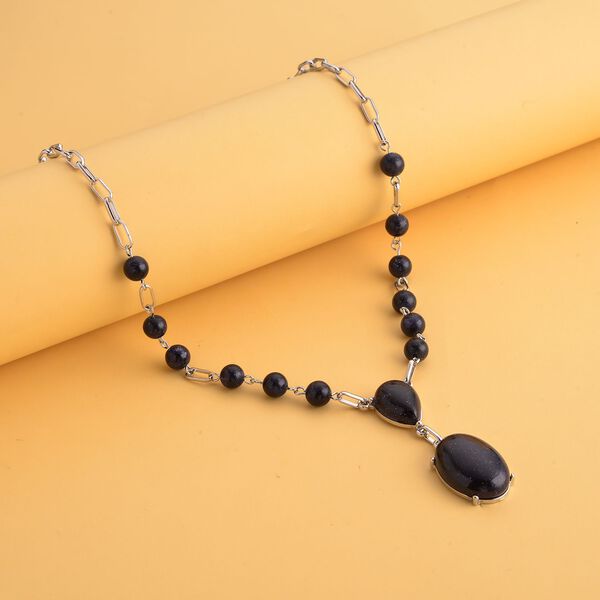Blaue Sandstein Halskette, ca. 45 cm, silberfarben ca. 70.00 ct image number 1