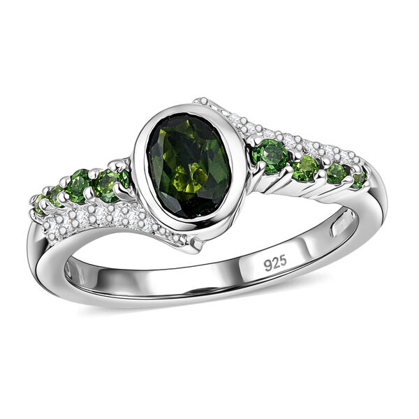 Nat&uuml;rlicher Chromdiopsid und ZirkonRing 925 Silber platiniert  ca. 1,18 ct image number 4