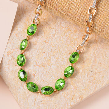 Neongr&uuml;ner Kristall, Wei&szlig;er Kristall Halskette ca. 50 cm  Std Gelb