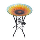 Garten Vogeltränke aus Glas mit Solarleuchten, Sonnenblume, Größe: 45x45x57 cm, Mehrfarbig