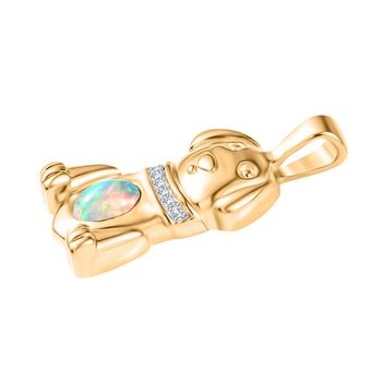 D'Joy AA Nat&uuml;rlicher, &auml;thiopischer Welo Opal, Wei&szlig;er Zirkon Anh&auml;nger 925 Silber 750 Gelb Vergoldet ca. 0.28 ct