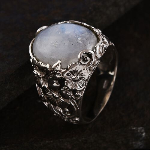 Royal Bali Kollektion- Regenbogen Mondstein Cocktail Ring image number 1