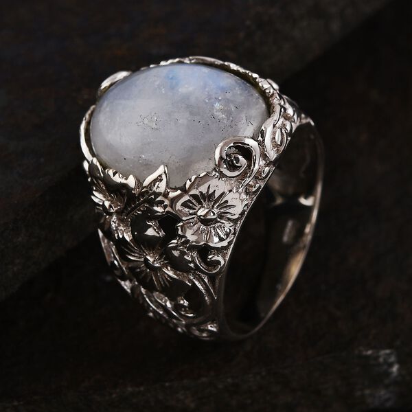 Royal Bali Kollektion- Regenbogen Mondstein Cocktail Ring image number 1