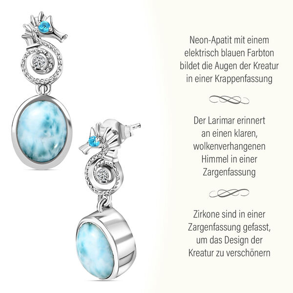 Seepferdchen Larimar, Neon Apatit und Zirkon Ohrringe image number 7
