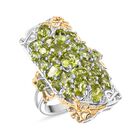Djoy Nat&uuml;rlicher Peridot Ring 925 Silber Rhodiniert und 750 Gelbgold Vermeil (Gr&ouml;&szlig;e 21.00) ca. 5.34 ct