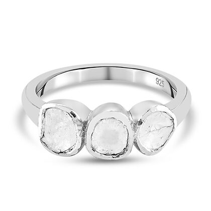 Polki Diamant 3 Stein Ring 925 Silber platiniert (Größe 17.00) ca. 0,35 ct