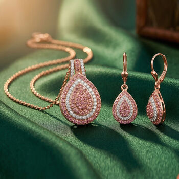 D'Joy AAA Padparadscha Saphir und Zirkon Ohrringe und Anh&auml;nger mit 50cm Kette