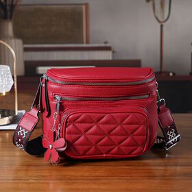 PU Crossbody Tasche mit gemustertem Riemen, 22x8x19cm, Rot