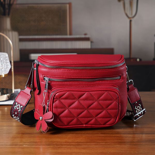 PU Crossbody Tasche mit gemustertem Riemen, 22x8x19cm, Rot image number 2