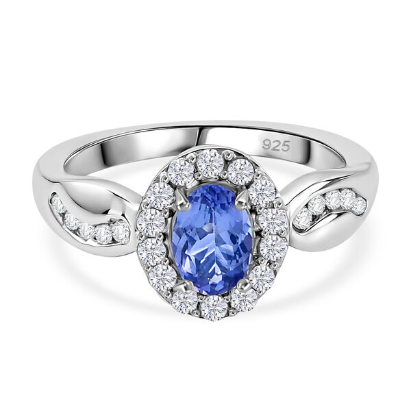 Tansanit und Zirkon Ring 925 Silber platiniert  ca. 1,04 ct