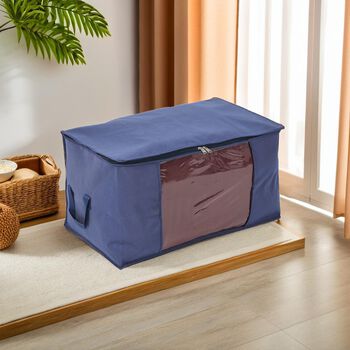 3er-Set Aufbewahrungsboxen mit Sichtfenster, 60x30x45cm, Dunkelblau