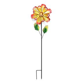 Dekoratives Windspiel in Blumenform aus Metall, mit Ausschnitt-Design in Gelb,  25x97cm