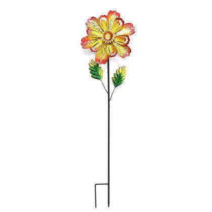 Dekoratives Windspiel in Blumenform, aus Metall, mit Ausschnitt-Design, langlebiges Eisen, zum Einstecken, f&uuml;r Garten oder Terrasse, ca. 25x97?cm