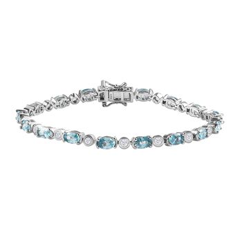 Kambodschanisches, blaues und wei&szlig;es Zirkon Armband, ca. 19 cm, 925 Silber platiniert ca. 12.69 ct