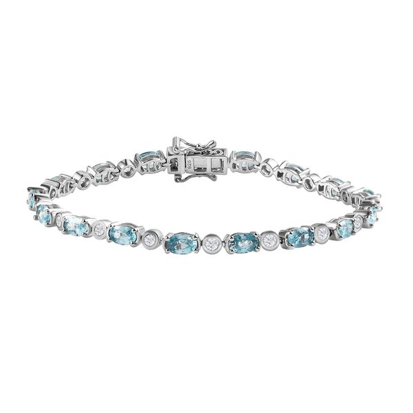 Kambodschanisches, blaues und wei&szlig;es Zirkon Armband, ca. 19 cm, 925 Silber platiniert ca. 12.69 ct image number 0