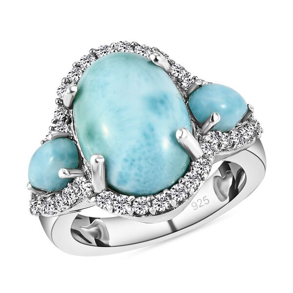 Larimar und wei&szlig;er Zirkon-Ring, 925 Silber platiniert  ca. 8,26 ct image number 4
