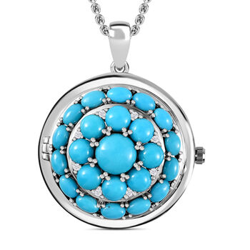 2 in 1 EON AA Sleeping Beauty T&uuml;rkis und Zirkon Cluster Anh&auml;nger mit Taschenuhr - 7,90 ct.