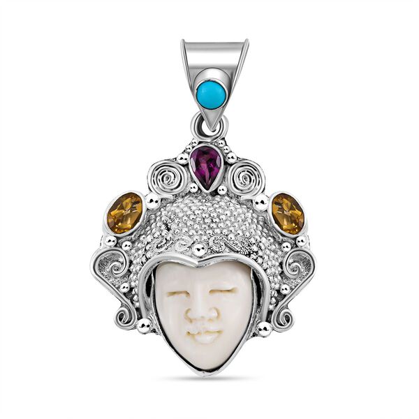 Royal Bali - Mehrfarbiger Edelstein und Ox-bone Anh&auml;nger, 925 Silber Schwarz oxidiert ca. 1.60 ct