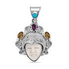 Royal Bali - Mehrfarbiger Edelstein und Ox-bone Anhänger, 925 Silber Schwarz oxidiert ca. 1.60 ct