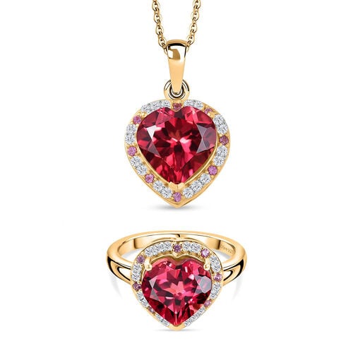 D'Joy Labor Padparadscha Saphir , rosa Saphir und Moissanit Ring und Anhänger mit 50cm Kette image number 0